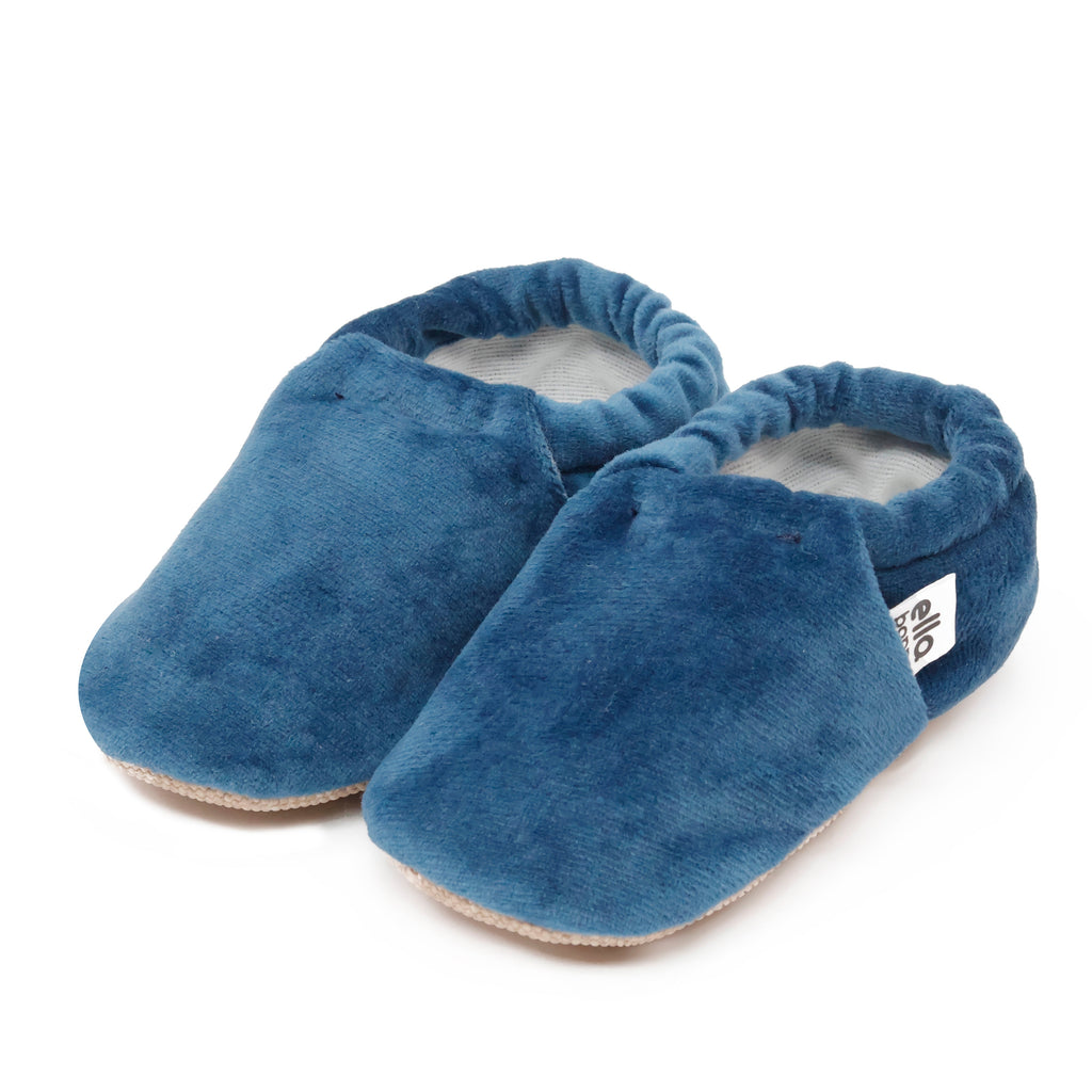 Organic Cotton Velvet Home Nursery Moccasin Shoes, Darkblue - The Baby Penguin
