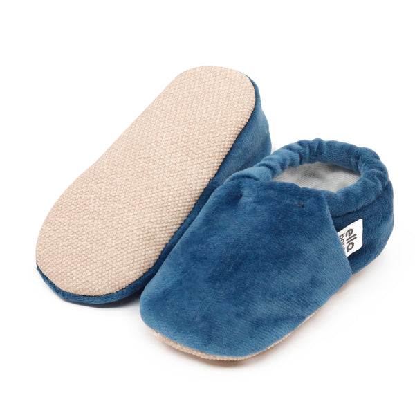 Organic Cotton Velvet Home Nursery Moccasin Shoes, Darkblue - The Baby Penguin