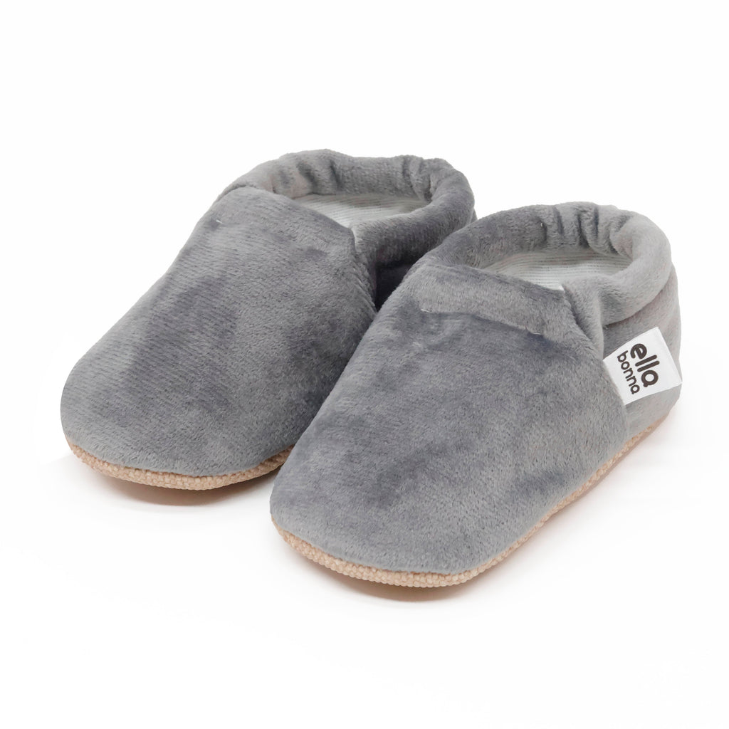Organic Cotton Velvet Home Nursery Moccasin Shoes, Gray - The Baby Penguin