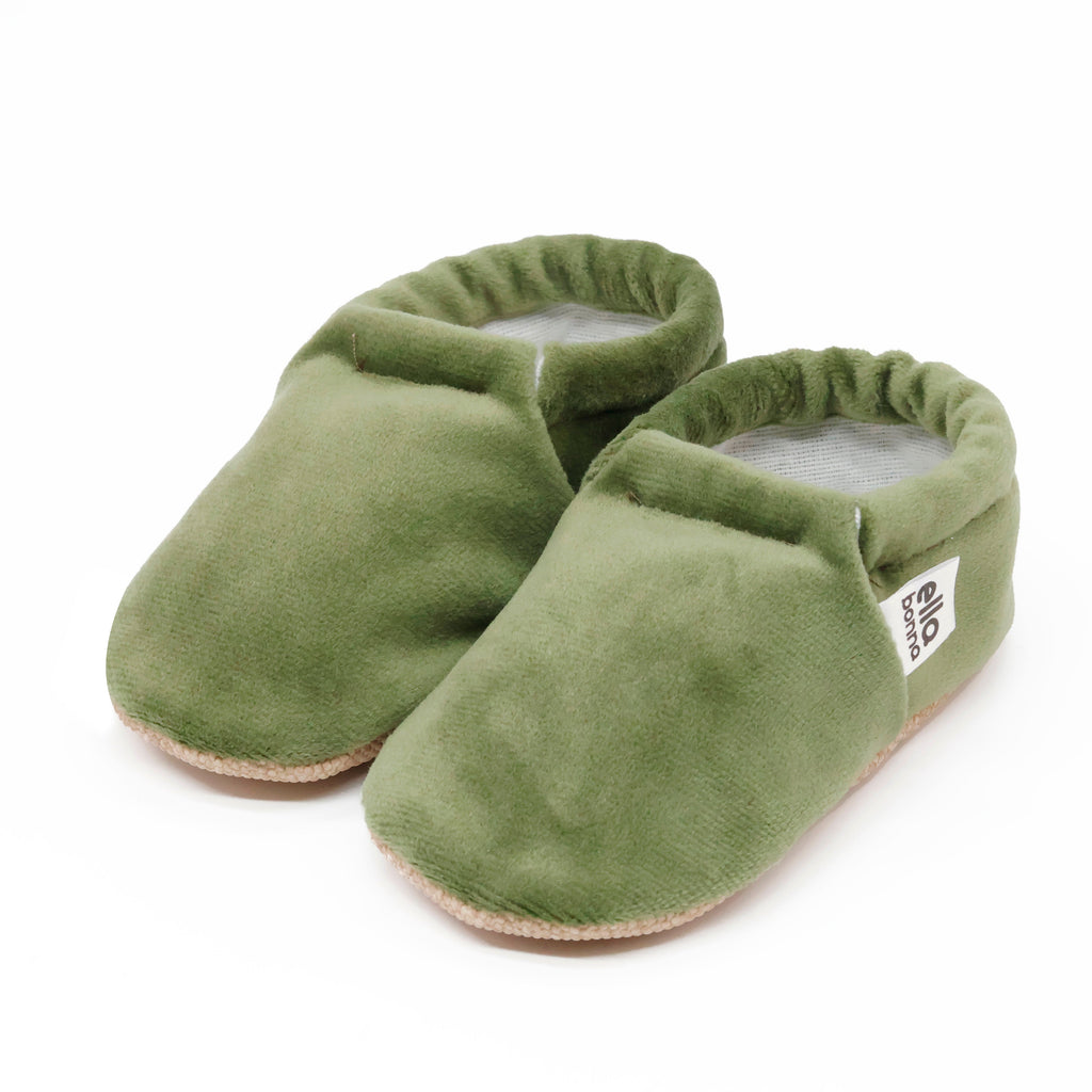 Organic Cotton Velvet Home Nursery Moccasin Shoes, Green - The Baby Penguin