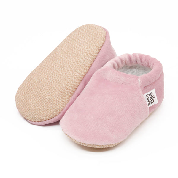Organic Cotton Velvet Home Nursery Moccasin Shoes, Pink - The Baby Penguin