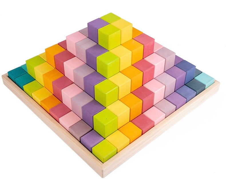 **Pre-order (Ships in 2-3 Weeks)**100 Pcs STAINED Large Stepped Pyramid Wooden Stacking Building Blocks in Pastel/Macaron Colors |  | The Baby Penguin