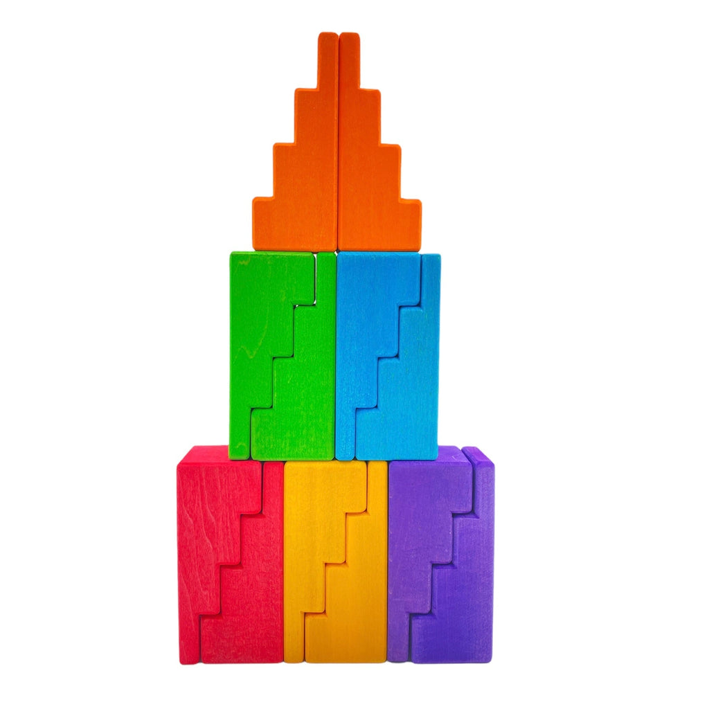**Pre-order (Ships in 2-3 Weeks)**12 Pcs STAINED Stepped Roofs Building Blocks in Primary Rainbow Colors |  | The Baby Penguin