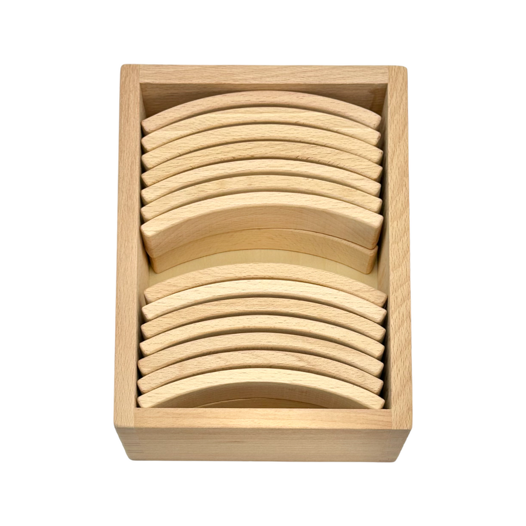 **Pre-order (Ships in 2-3 Weeks)**28 Pcs Mini Curved Natural Wooden Building Blocks with Storage Tray |  | The Baby Penguin