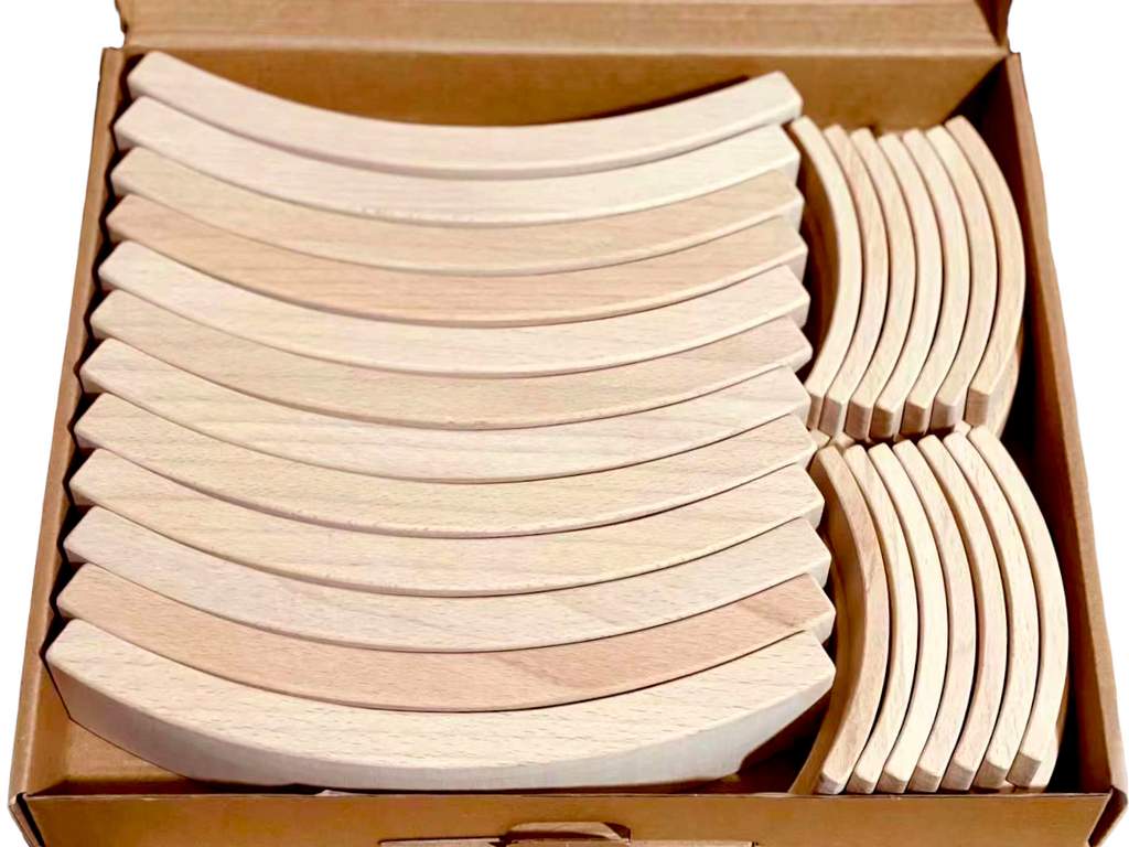 **Pre-order (Ships in 2-3 Weeks)**42 Pcs Combination Set with 12 Large and 30 Mini Curved Natural Wooden Building Blocks |  | The Baby Penguin