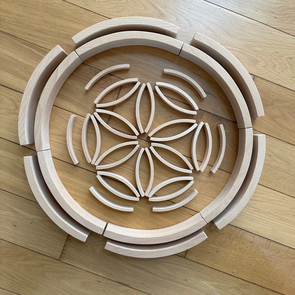 **Pre-order (Ships in 2-3 Weeks)**42 Pcs Combination Set with 12 Large and 30 Mini Curved Natural Wooden Building Blocks |  | The Baby Penguin