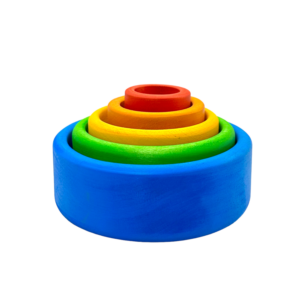 **Pre-order (Ships in 2-3 Weeks)**5 Pcs STAINED Wooden Stacking Nesting Cup Bowl Set in Blue Sunset Color |  | The Baby Penguin