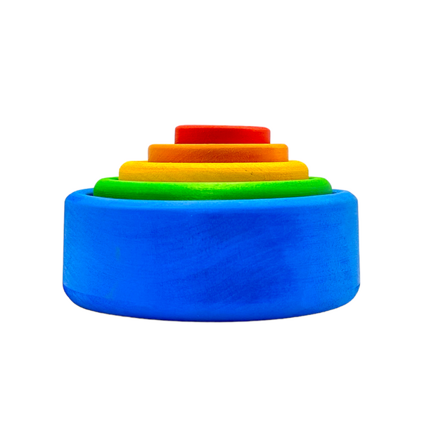 **Pre-order (Ships in 2-3 Weeks)**5 Pcs STAINED Wooden Stacking Nesting Cup Bowl Set in Blue Sunset Color |  | The Baby Penguin
