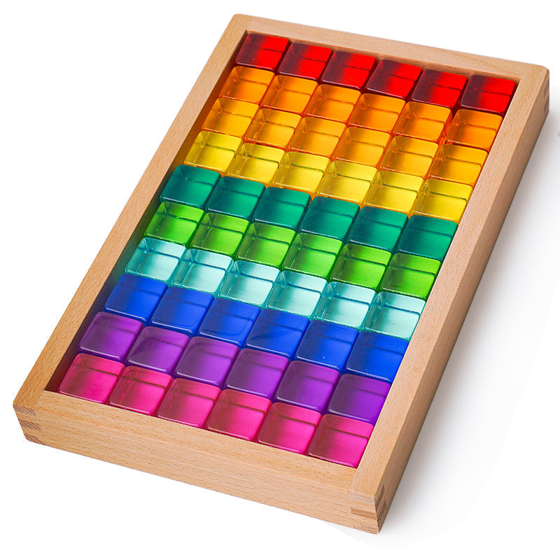 **Pre-order (Ships in 2-3 Weeks)**60 Pcs Rainbow Translucent Lucite Cubes Set with Storage Tray |  | The Baby Penguin