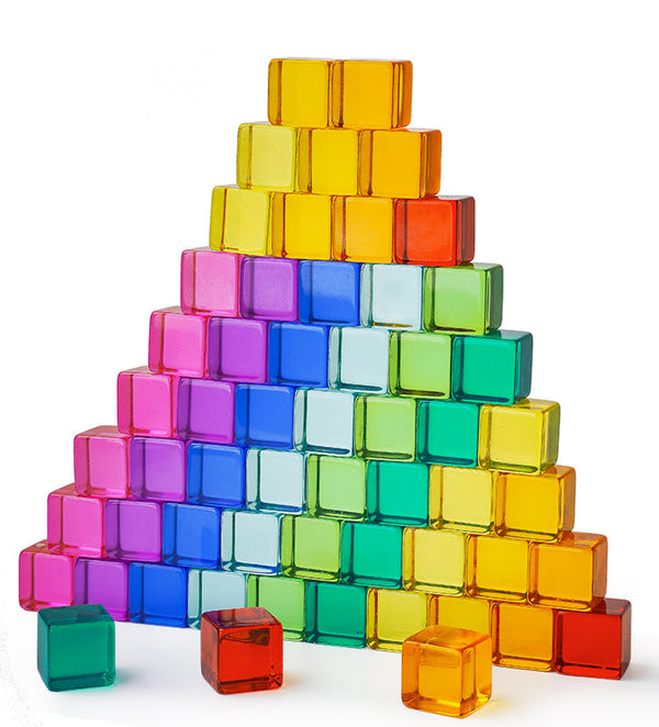 **Pre-order (Ships in 2-3 Weeks)**60 Pcs Rainbow Translucent Lucite Cubes Set with Storage Tray |  | The Baby Penguin