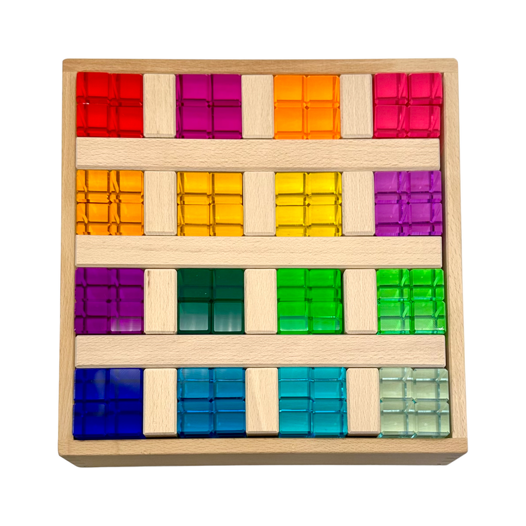 **Pre-order (Ships in 2-3 Weeks)**64 Pcs Rainbow Stones & 6 Interlocking Slats Set with Storage Tray |  | The Baby Penguin