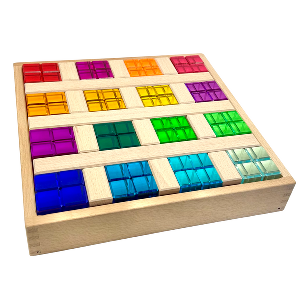 **Pre-order (Ships in 2-3 Weeks)**64 Pcs Rainbow Stones & 6 Interlocking Slats Set with Storage Tray |  | The Baby Penguin