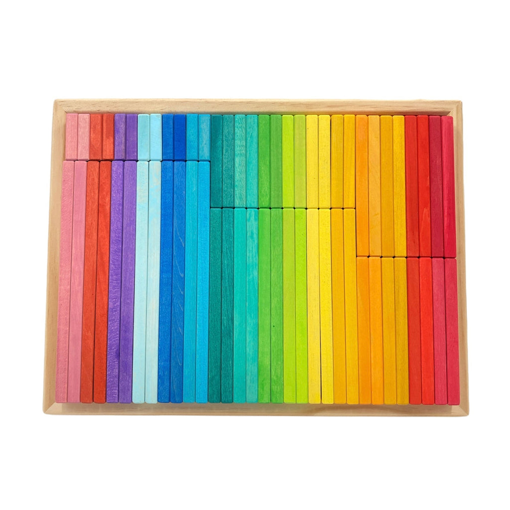 **Pre-order (Ships in 2-3 Weeks)**64 Pcs STAINED Large Wooden Rainbow Building Slats with Storage Tray |  | The Baby Penguin