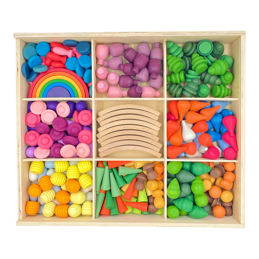 **Pre-order (Ships in 2-3 Weeks)**NEW 252 Pcs Mandala Loose Parts with Mini Rainbow and Mini Natural Wooden Building Blocks Play Set |  | The Baby Penguin