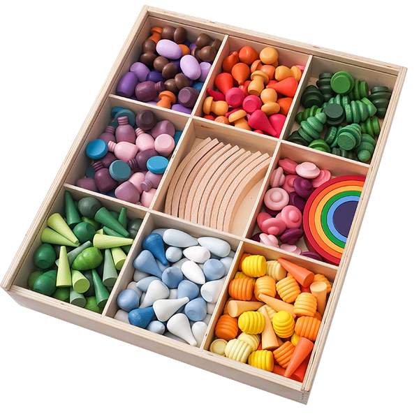 **Pre-order (Ships in 2-3 Weeks)**NEW 252 Pcs Mandala Loose Parts with Mini Rainbow and Mini Natural Wooden Building Blocks Play Set |  | The Baby Penguin