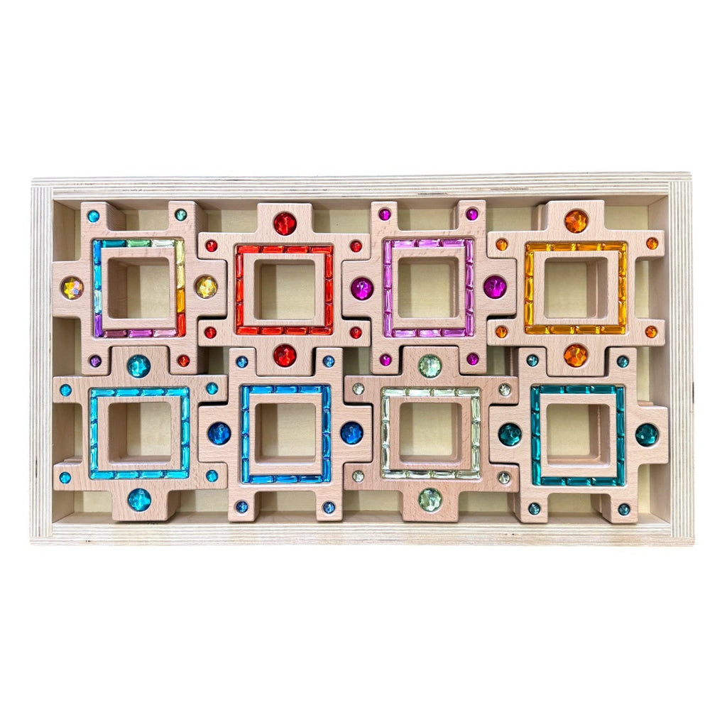 **Pre-order (Ships in 2-3 Weeks)**Wooden Gemlight Window Blocks – 16-Piece Colorful Open-Ended Play Set with Storage Box |  | The Baby Penguin