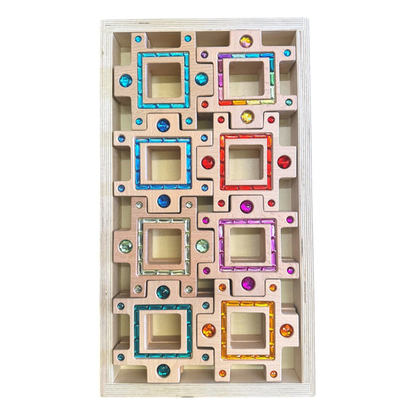 **Pre-order (Ships in 2-3 Weeks)**Wooden Gemlight Window Blocks – 16-Piece Colorful Open-Ended Play Set with Storage Box |  | The Baby Penguin