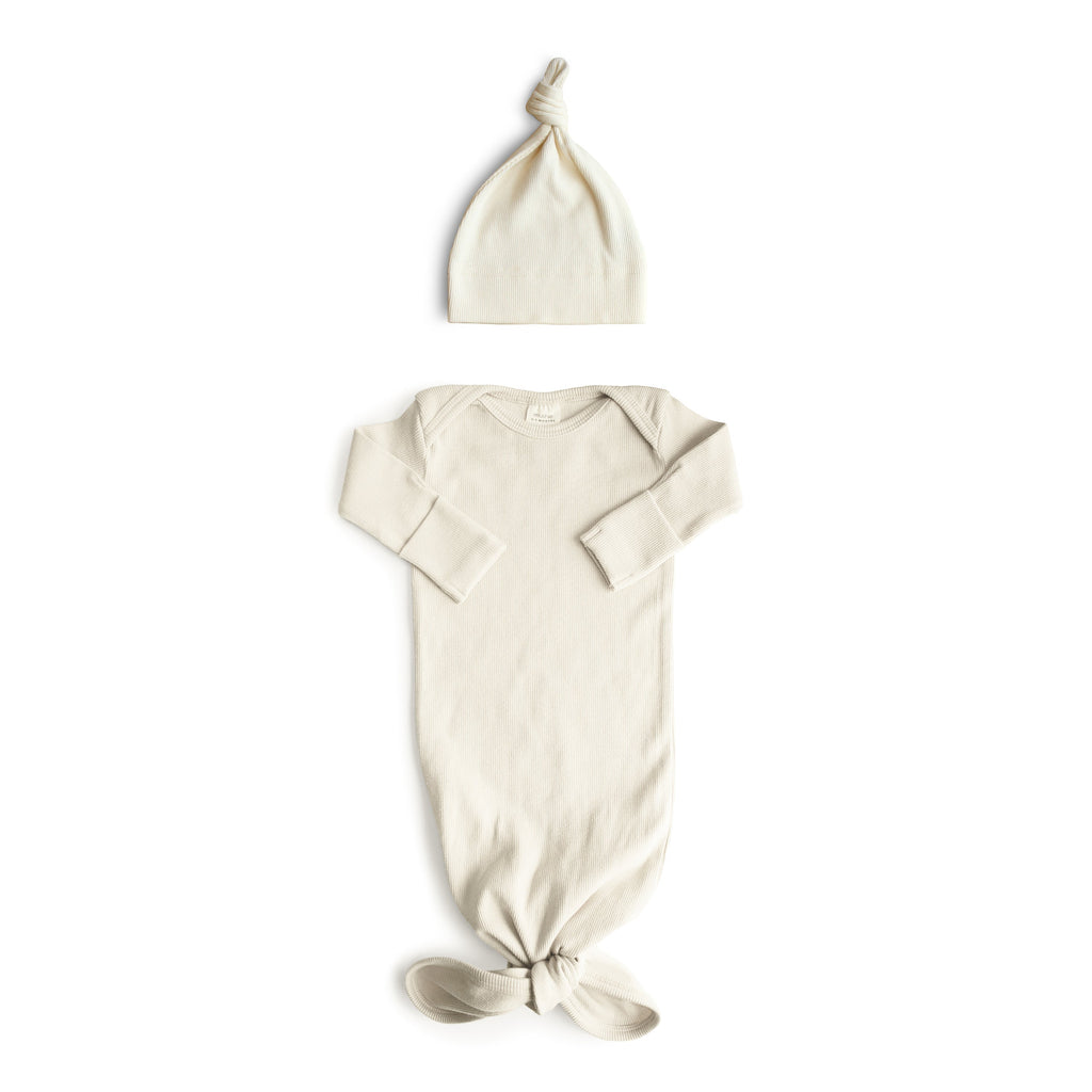 Ribbed Knotted Baby Gown + Beanie Set | Baby Clothes | The Baby Penguin