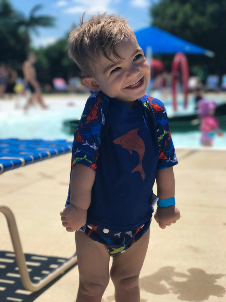 Shark Baby Rash Guard, Sun Protective Swim Shirt (Sizes 6M–5T) | Beau & Belle Littles - The Baby Penguin