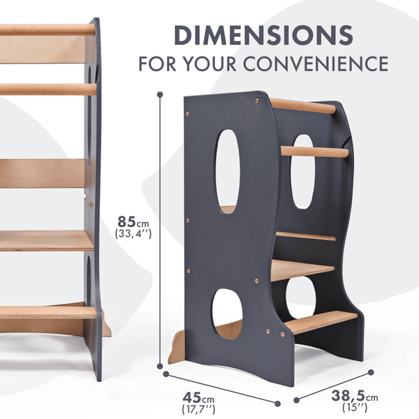 Stable Montessori Learning Tower: Wooden Growing Chair - Grey - The Baby Penguin