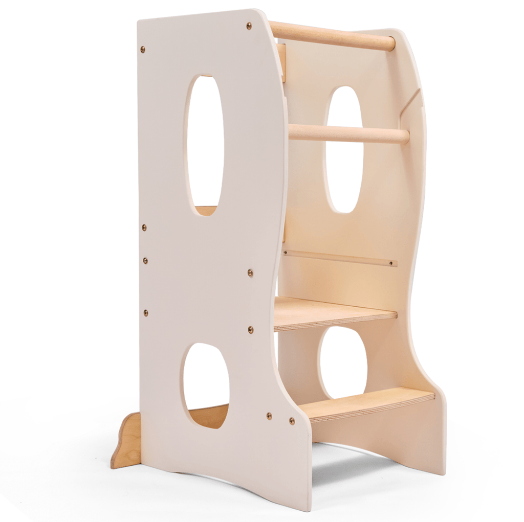Stable Montessori Learning Tower: Wooden Growing Chair - Ivory - The Baby Penguin
