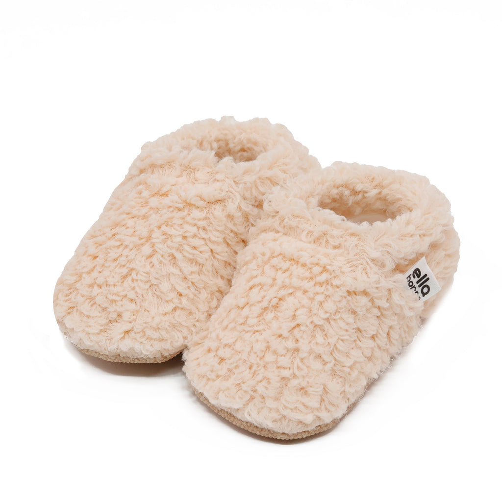 Teddy Baby Booties House Slippers, Non-Slip Sole, Organic Cotton Lining, Home Nursery Shoes, Beige - The Baby Penguin