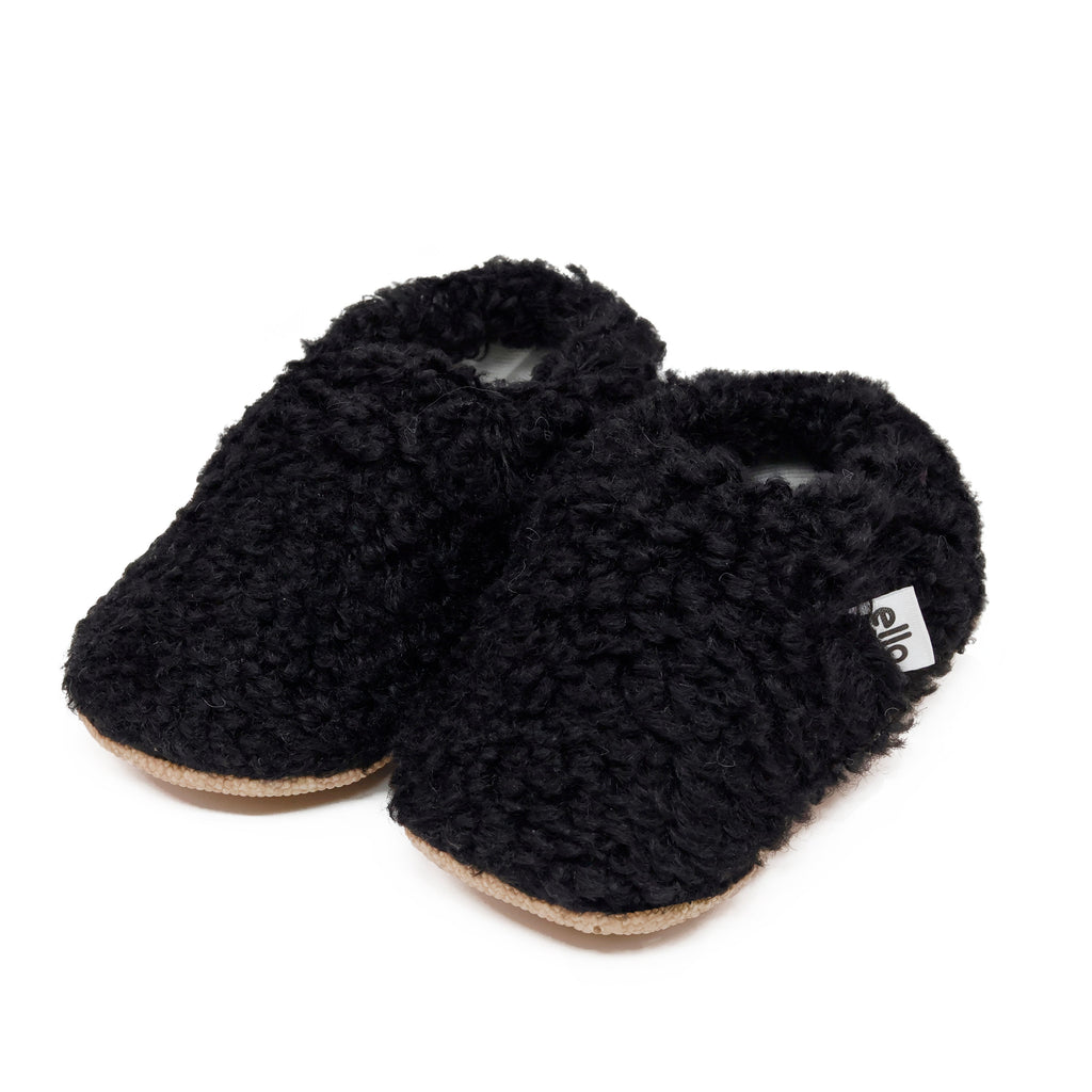 Teddy Baby Booties House Slippers, Non-Slip Sole, Organic Cotton Lining, Home Nursery Shoes, Black - The Baby Penguin
