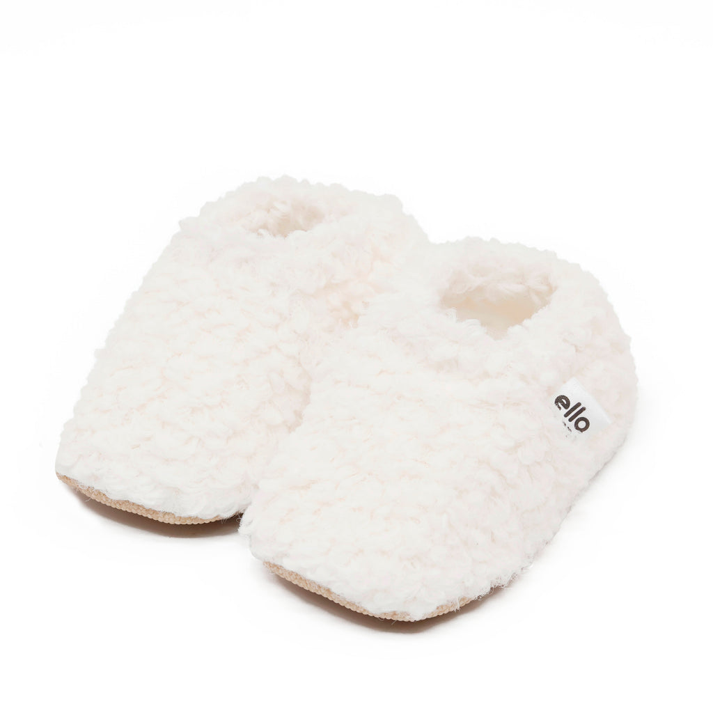 Tedy Baby Booties House Slippers, Non-Slip Sole, Organic Cotton Lining, Home Nursery Shoes White - The Baby Penguin