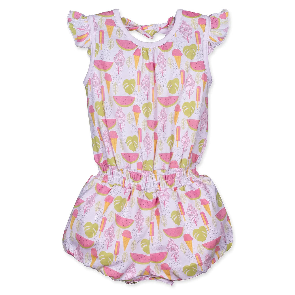  Tie Romper - Summer Treats on Pink 100% Pima Cotton by Feather Baby Feather Baby 