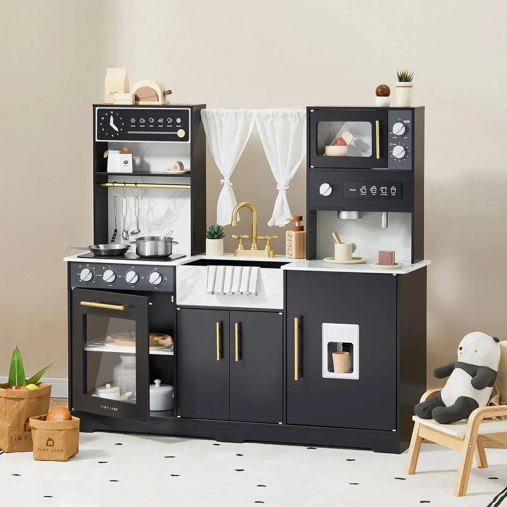 Tiny Land® Iconic Wooden Play Kitchen – Black Pretend Cooking Set for Kids | Toy | The Baby Penguin