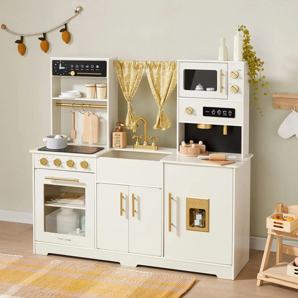 Tiny Land® Iconic Wooden Play Kitchen – Cream Pretend Cooking Set for Kids | Toy | The Baby Penguin