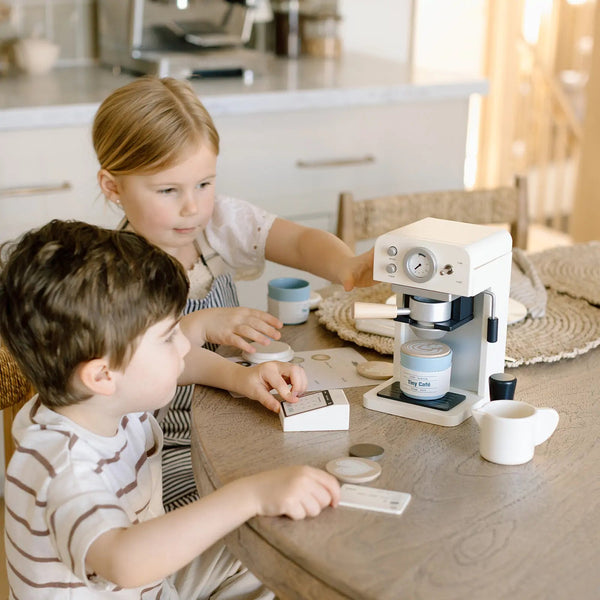 Tiny Land® Play Kitchen Accessories – Children’s Coffee Maker: Wooden Café Play Set for Kids - The Baby Penguin