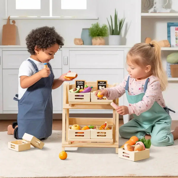Tiny Land® Play Kitchen Accessories – Play Kitchen Food Storage: Versatile Wooden Rack for Play Food | rack | The Baby Penguin