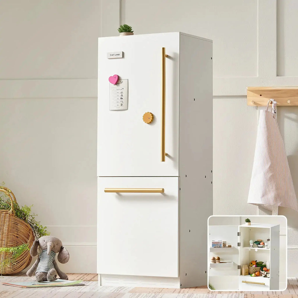 Tiny Land® Play Kitchen Accessories – Play Kitchen Fridge: Wooden Cabinet Refrigerator for Kids |  | The Baby Penguin