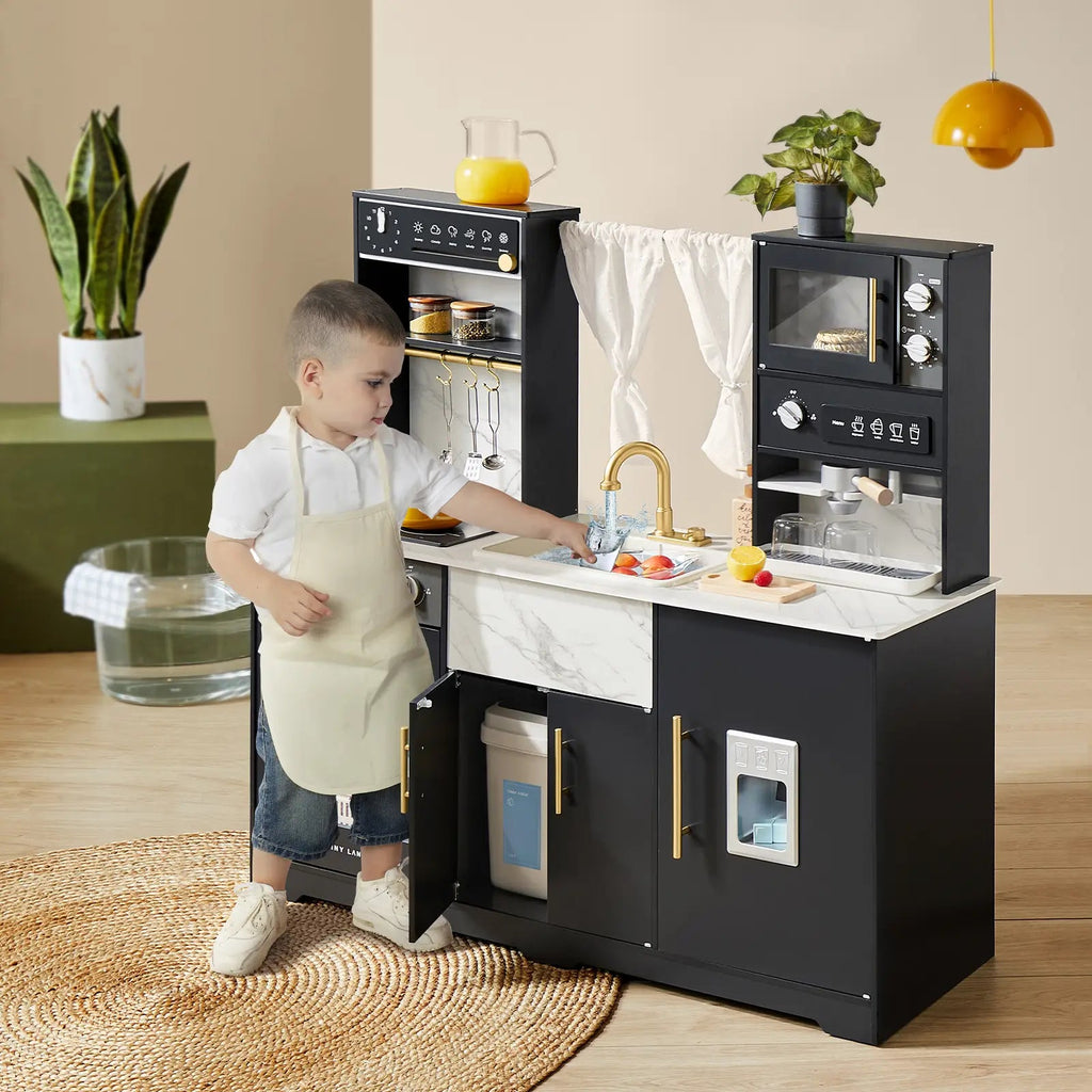 Tiny Land® Play Kitchen with Running Water - Iconic Aqua Kitchen in Black - The Baby Penguin