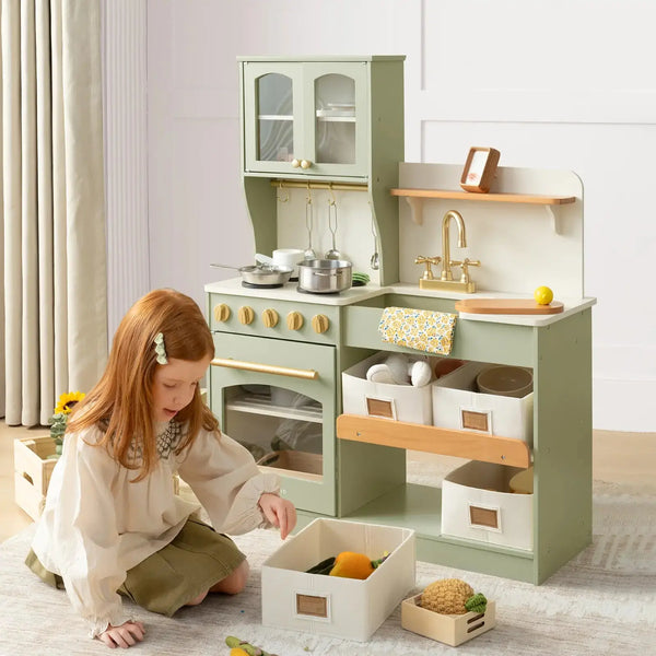 Tiny Land® Pretend Play Kitchen for Toddlers - Serenity Wooden Kitchen – Green | Toy | The Baby Penguin