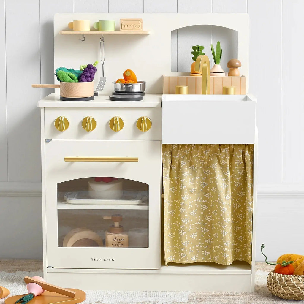 Tiny Land® Wooden Play Kitchen for Toddlers - Honey Kitchenette Pretend Cooking Set | Toy | The Baby Penguin