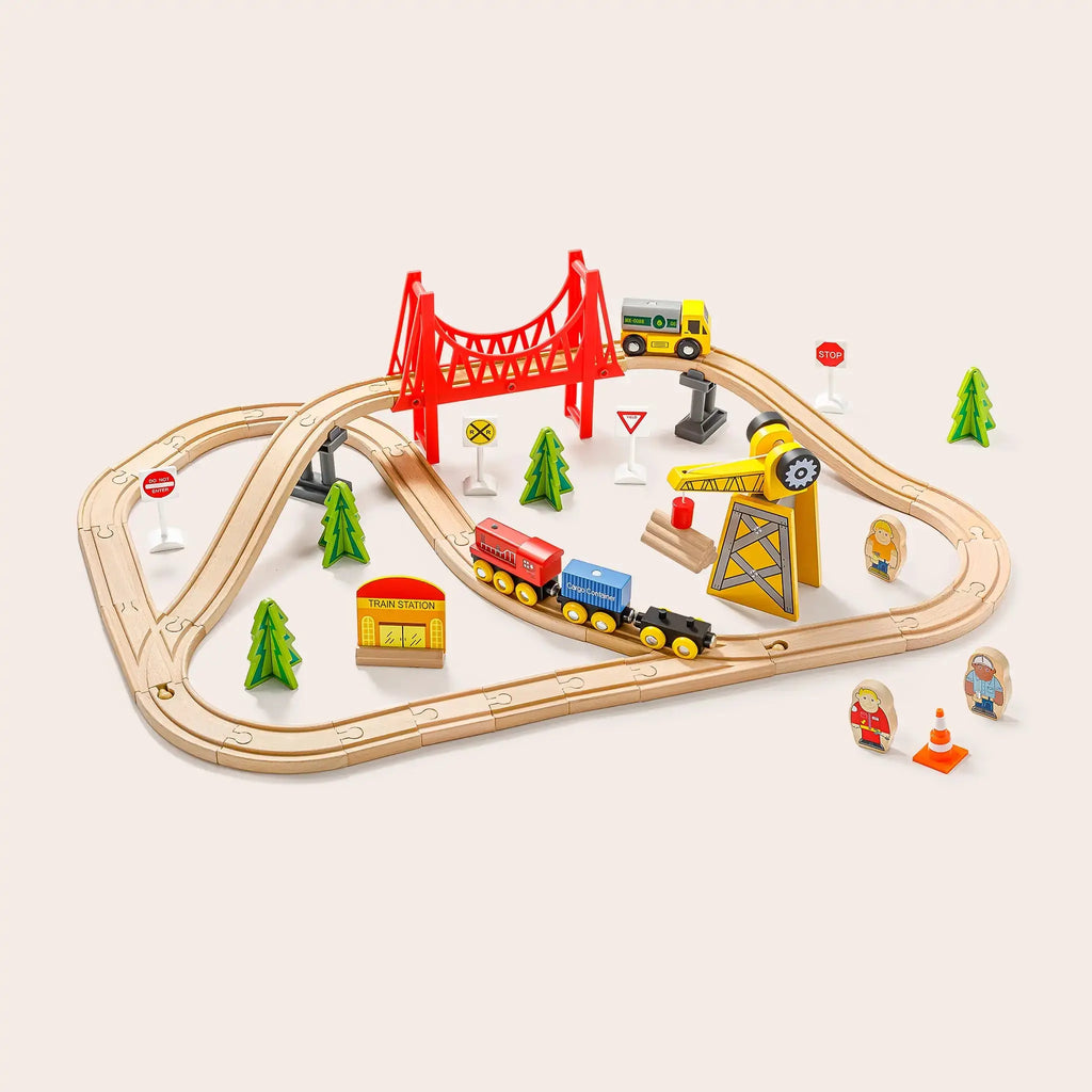 Tiny Land® Wooden Track Trains 55 Pcs | Toy | The Baby Penguin