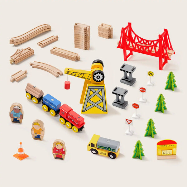 Tiny Land® Wooden Track Trains 55 Pcs | Toy | The Baby Penguin