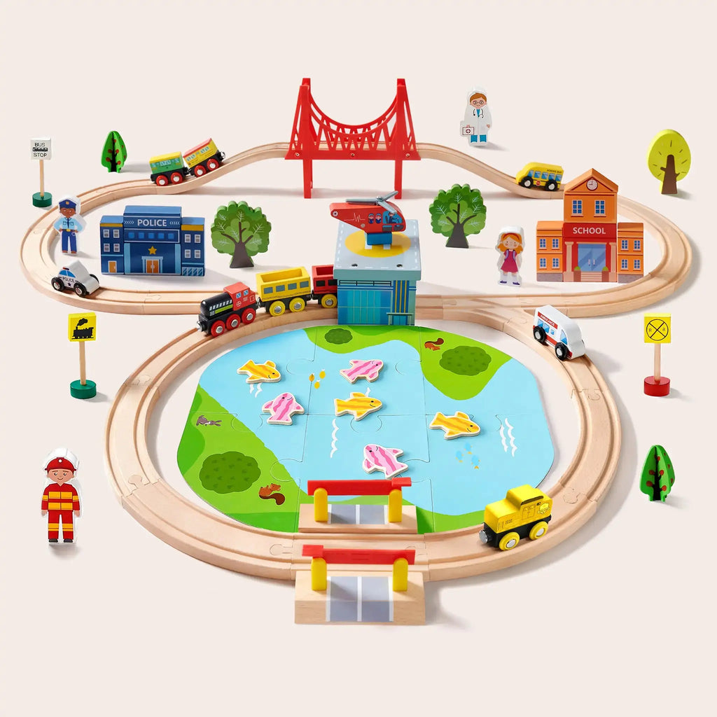 Tiny Land® Wooden Train Set 110 Pcs | Toy Trains & Train Sets | The Baby Penguin