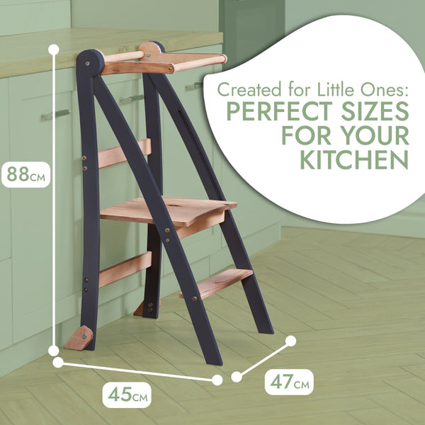 Toddler Learning Tower: Step stool for Kids - Graphite - The Baby Penguin