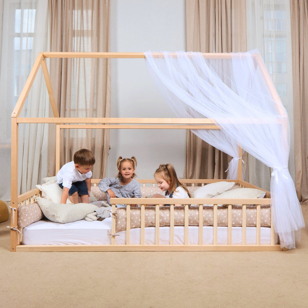 Twin Size Montessori House Bed for Kids with Fence - The Baby Penguin