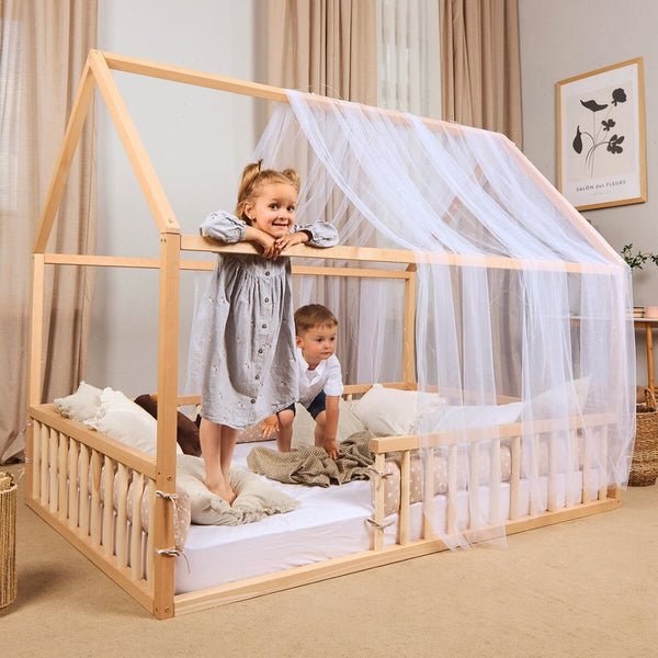 Twin Size Montessori House Bed for Kids with Fence - The Baby Penguin