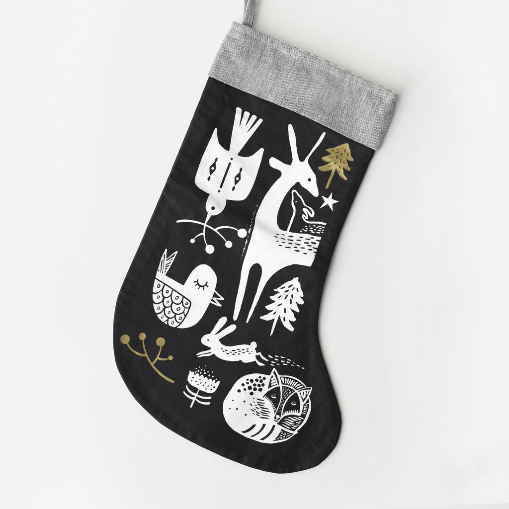 Winter Animals Stocking - White on Black - The Baby Penguin