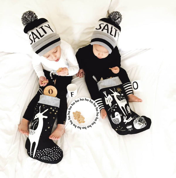 Winter Animals Stocking - White on Black - The Baby Penguin