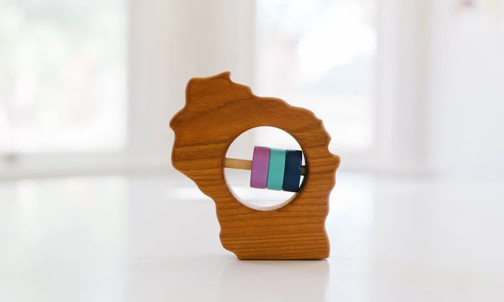 Wisconsin State Wooden Baby Rattle™ | Made in the USA | Rattles | The Baby Penguin