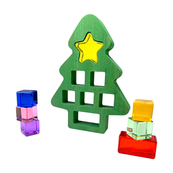 Wooden Christmas Tree with 7 Pcs Lucite Cubes Set |  | The Baby Penguin