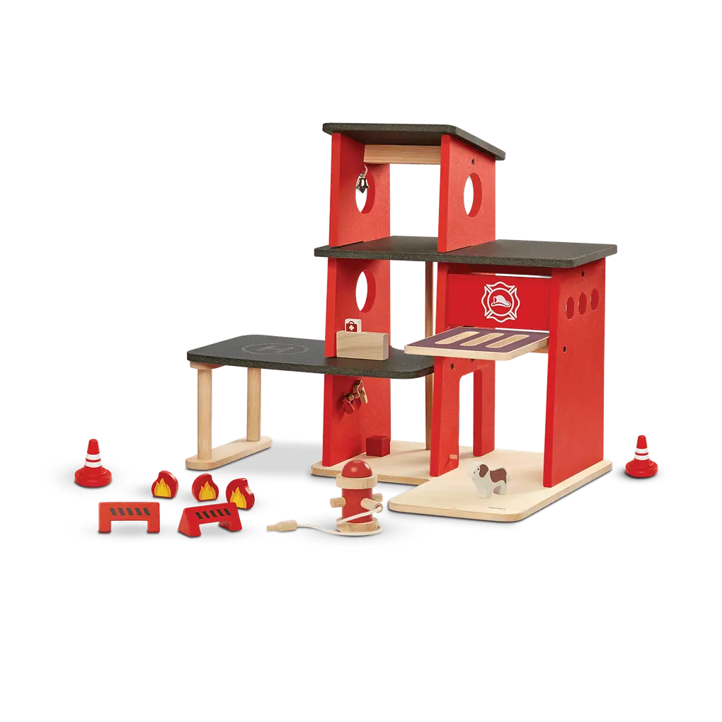Wooden Fire Station  | Pretend Play PlanToys USA