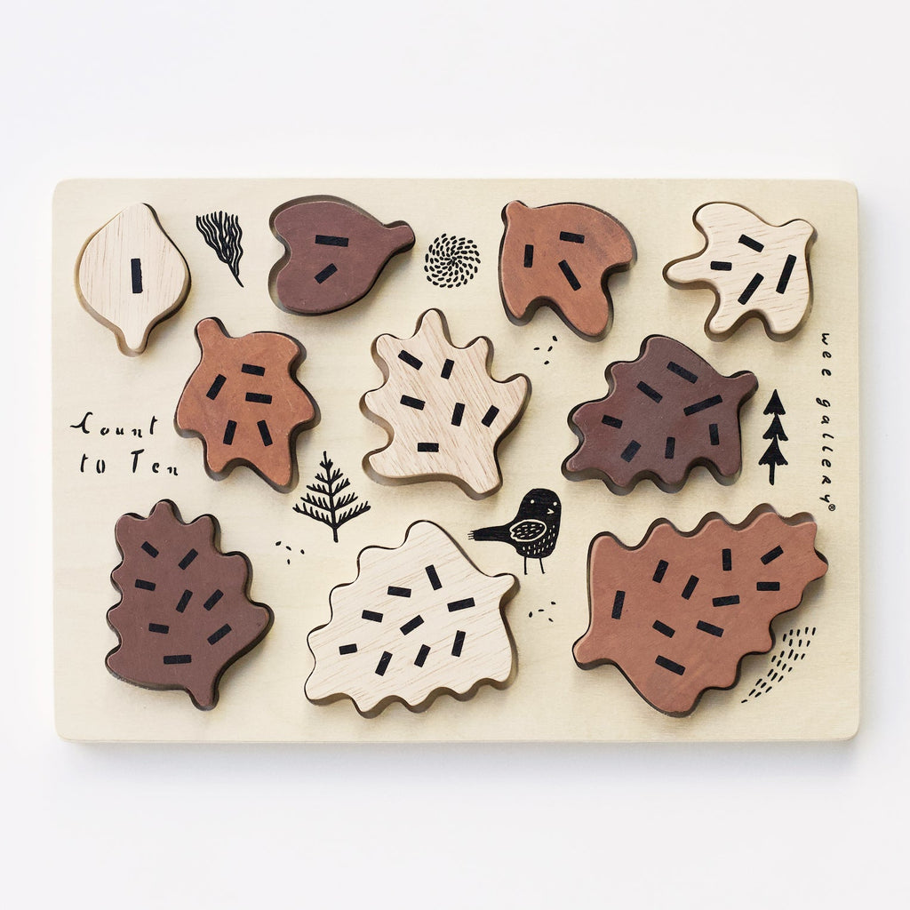 Wooden Tray Puzzle - Count to 10 Leaves - The Baby Penguin
