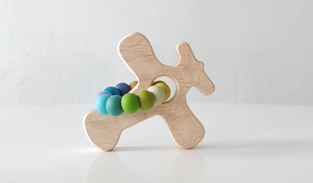 Airplane Wood Grasping Toy With Teething Beads | Grasping Toy | The Baby Penguin